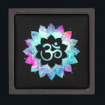 *~* Lotus Lily Mandala  OM AUM Symbol Watercolor Gift Box<br><div class="desc">* An OM AUM Symbol Lotus Watercolor Mandala on a black background gift box.* Note: You can easily customize by adding text. Here for you is a strikingly beautiful new age metaphysically spiritually inclined eye-catching design likely to inspire meditation and calm contemplation. It can make a perfect gift for friends...</div>