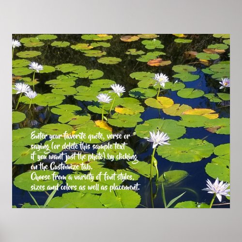 Lotus Lily Pad Nature Photo  Optional Saying Poster