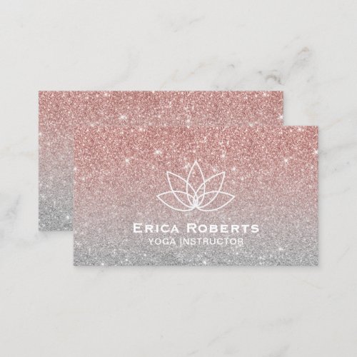 Lotus Logo Modern Rose Gold  Silver Glitter Business Card