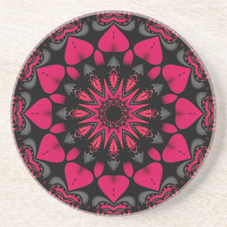 Lotus Love Mandala Pink Black Coaster
