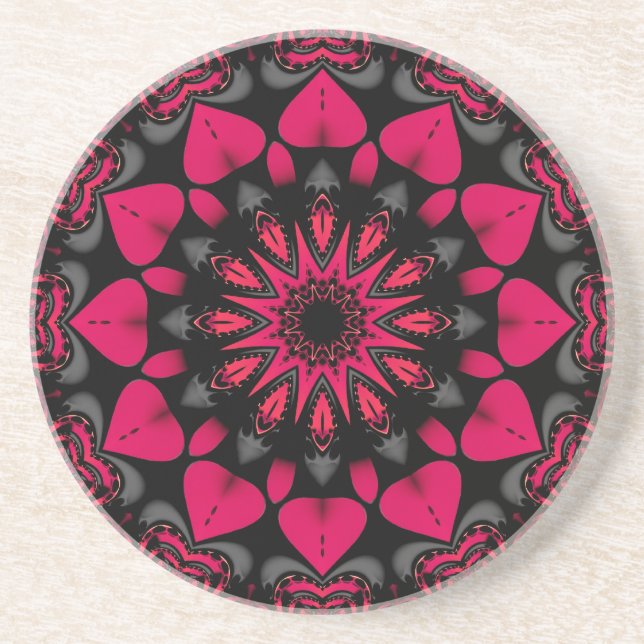 Lotus Love Mandala Pink Black Coaster (Front)