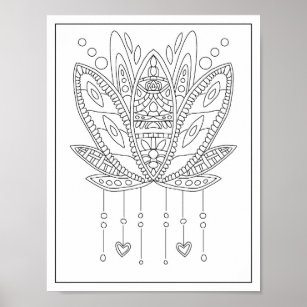 Lotus Mandala Adult Coloring Poster