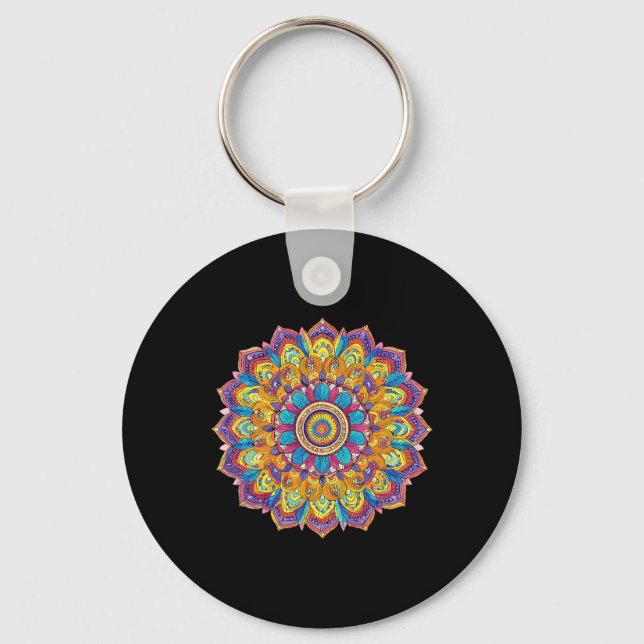 Lotus Mandala Boho Yoga Meditation  Keychain (Front)