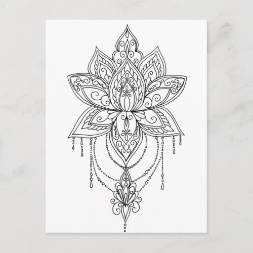 Lotus Mandala Color Your Own Postcard