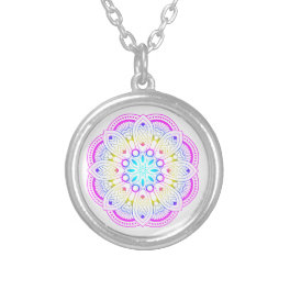 Lotus Mandala Design Silver Plated Necklace