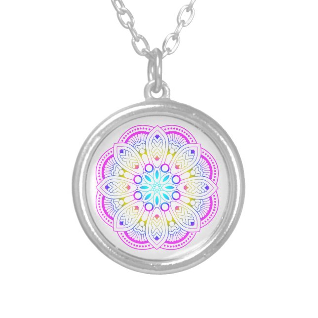 Lotus Mandala Design  Silver Plated Necklace (Front)
