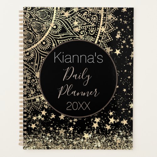 Lotus Mandala Glitter Gold Stars Personalized Planner