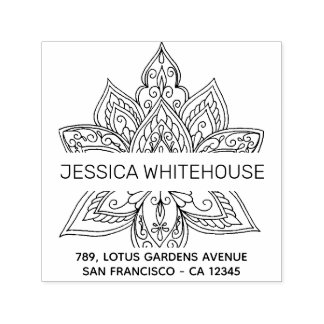 Lotus Mandala Name Return Address Self-inking Stamp