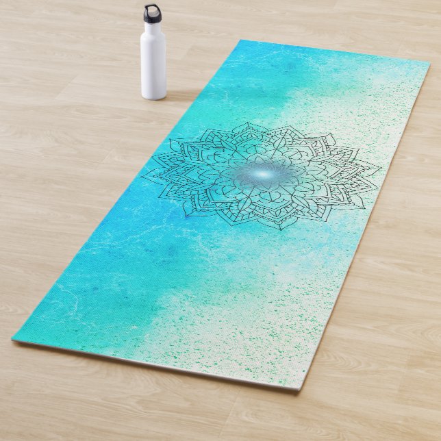 Lotus Mandala on Speckled Turquoise Mat (In Situ)
