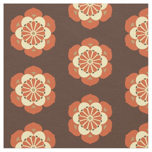 Lotus Mandala Print, Brown, Rust and Yellow  Fabric