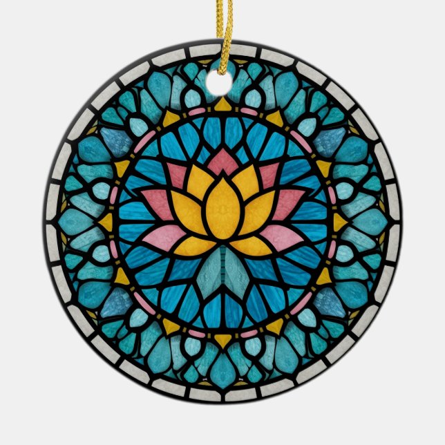 Lotus Mandala Stained Glass Ceramic Ornament (Front)