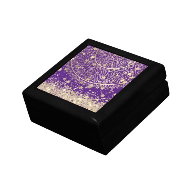 Lotus Mandala with Gold Stars Glitter on Purple Gift Box (Side)