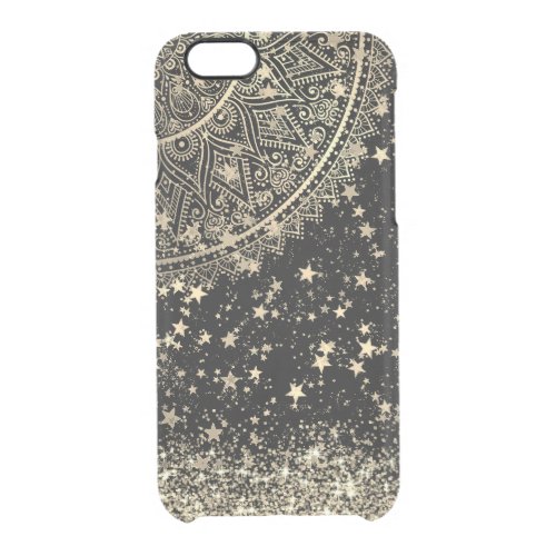 Lotus Mandala with Gold Stars Glitter Clear iPhone 66S Case