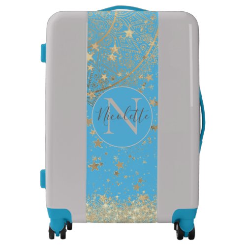 Lotus Mandala with Gold Stars Monogram Customized Luggage