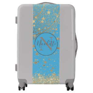 Lotus Mandala with Gold Stars Monogram Customized Luggage