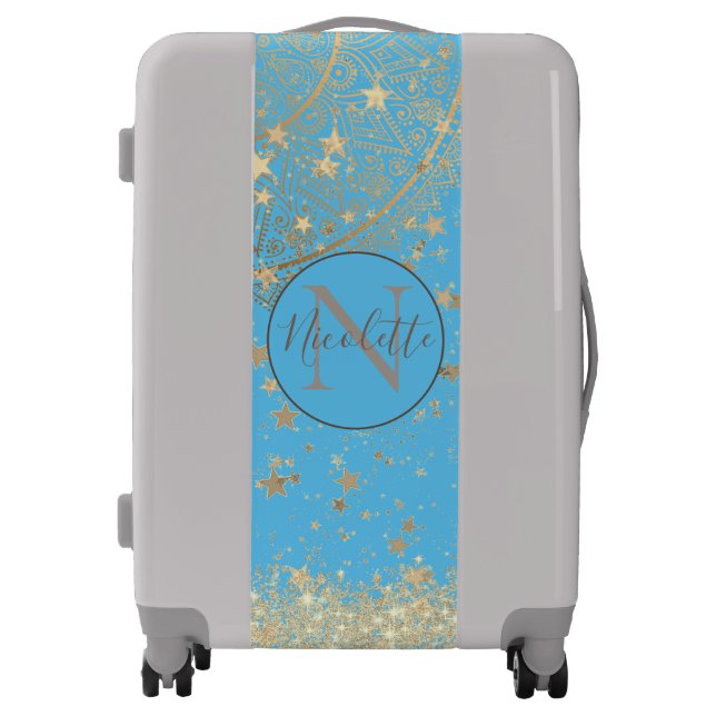Lotus Mandala with Gold Stars Monogram Customized Luggage (Front)