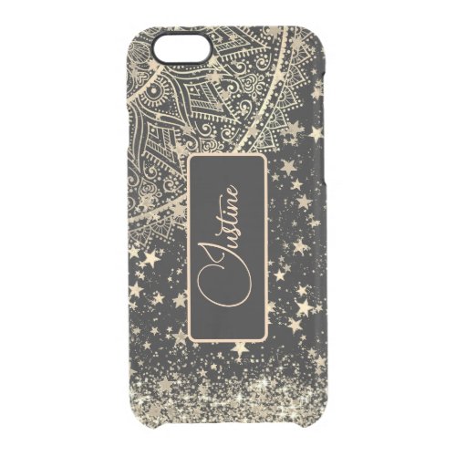 Lotus Mandala with Gold Stars on Black Custom      Clear iPhone 66S Case