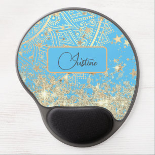 Lotus Mandala with Gold Stars on Blue Customized Gel Mouse Pad