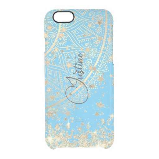 Lotus Mandala with Gold Stars on Blue Personalized Clear iPhone 6/6S Case