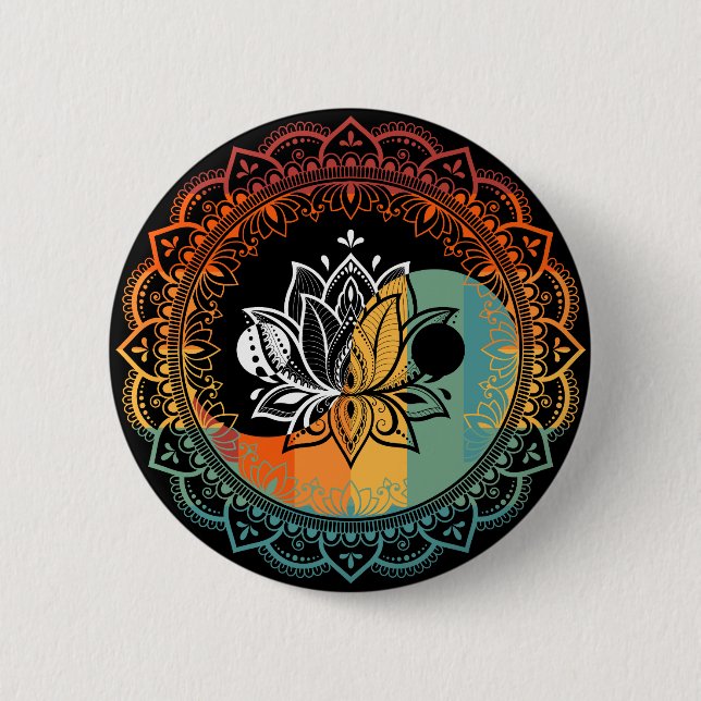 Lotus Mandala Yin Yang Sacred Geometry Spiritual Button (Front)