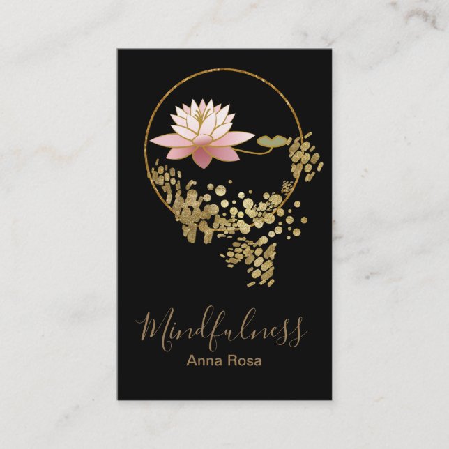 *~* Lotus Meditation Yoga Mindfulness Gold Glitter Business Card (Front)