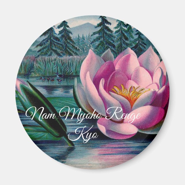 Lotus Nam Myoho Renge Kyo Buddhist Magnet (Front)