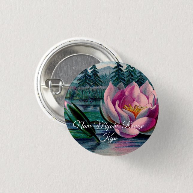 Lotus Nam Myoho Renge Kyo Buddhist Pin Button (Front & Back)