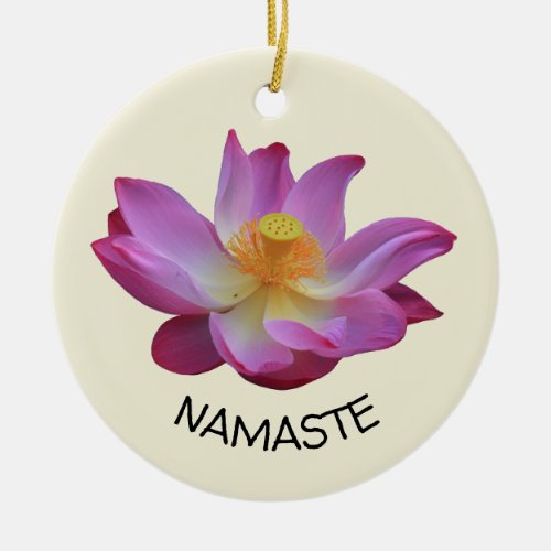 Lotus Namaste Yoga Circle Ceramic Ornament