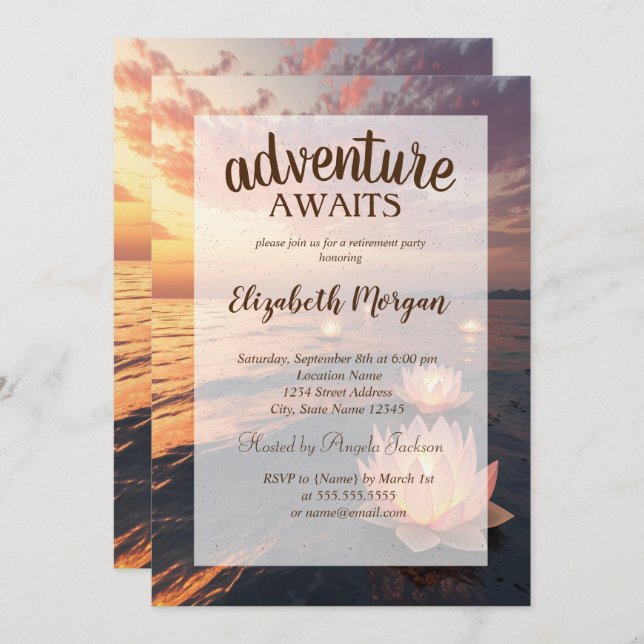 Lotus Ocean Sunset Retirement Party Invitation (Front/Back)