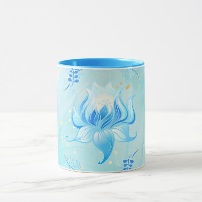 Lotus of Calm Waters – Teal Floral Artwork Mug (Center)