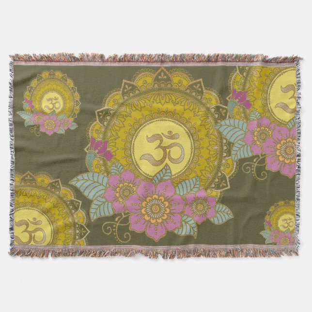 Lotus Of The OM - Throw Pillow Throw Blanket (Front)