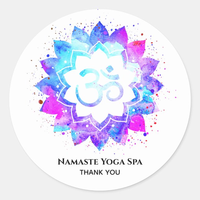 *~* Lotus  OM Mandala Spiritual Aum Symbol Flower Classic Round Sticker (Front)