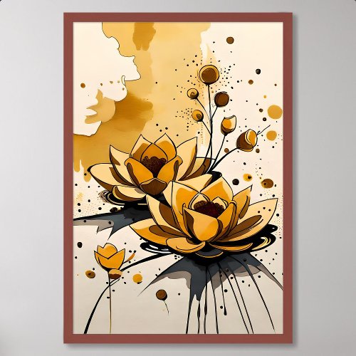 Lotus Painting Art Yellow Flower Resting on Water Poster