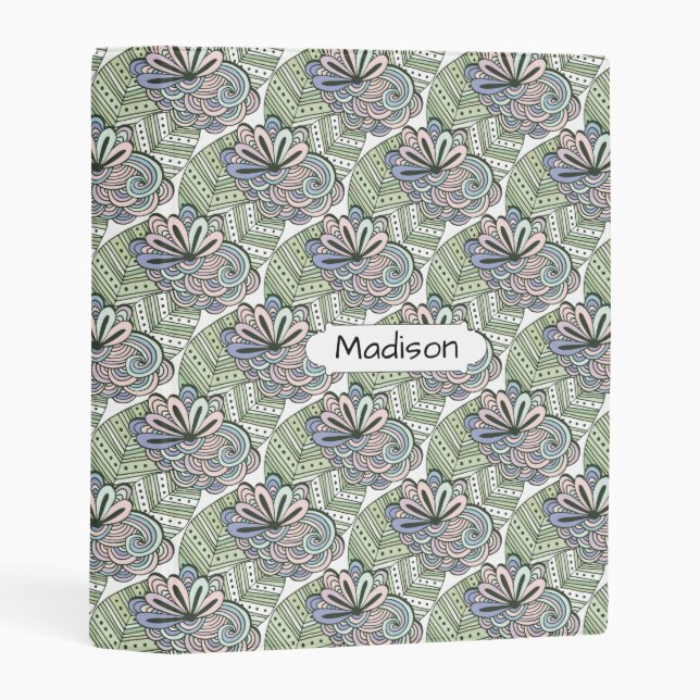 Lotus Pattern custom name mini binder (Front/Spine)