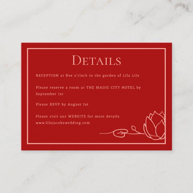 Lotus Personalized Wedding Details Enclosure Card (Front)