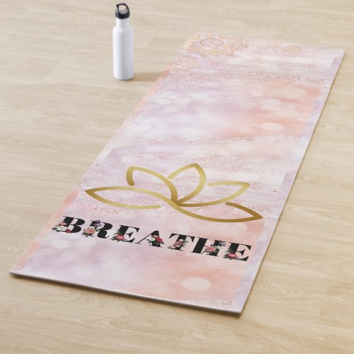 Lotus Pink Marble Typography Glitter Elegant Yoga Mat