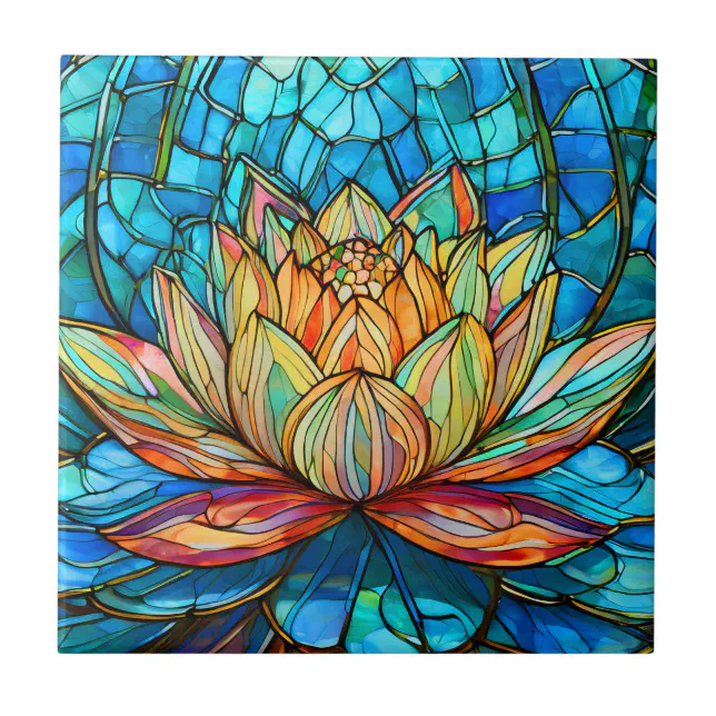 Lotus pink stained glass ceramic tile | Zazzle