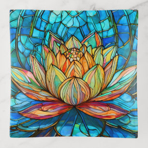 Lotus pink stained glass trinket tray