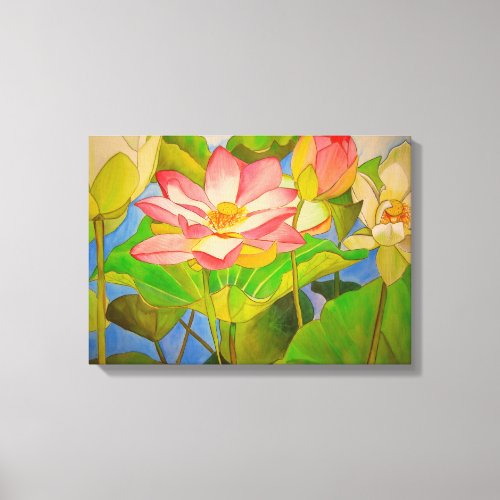 Lotus pink waterlily watercolor art painting canvas print