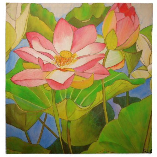 Lotus pink waterlily watercolor art painting napkin
