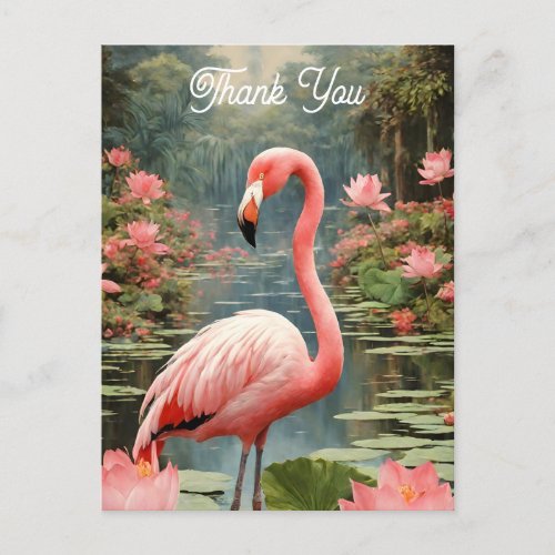 Lotus Pond Pink Flamingo Vintage Postcard