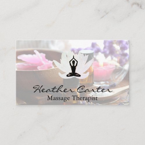 Lotus Pose Icon  Gold Marble  Spa Oils Salts Business Card