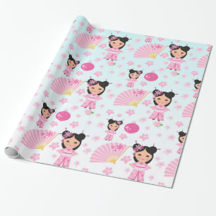 Lotus Princess and Cherry Blossoms Flowers Wrapping Paper