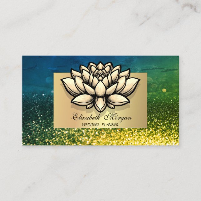  Lotus Professional,Gold Frame Green Bokeh Business Card (Front)