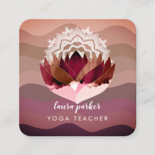 Lotus Purple Mandala Meditation Yoga Boho   Square Business Card