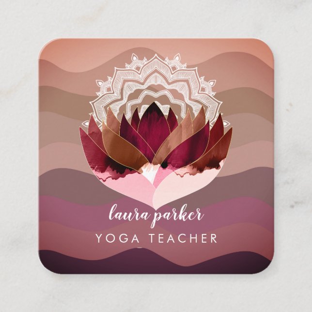 Lotus Purple Mandala Meditation Yoga Boho   Square Business Card (Front)