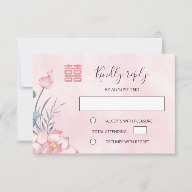 Lotus Red Chinese Wedding RSVP (Front)
