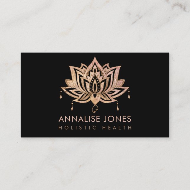 Lotus - Rose Quartz and Gold decorated Business Card (Front)