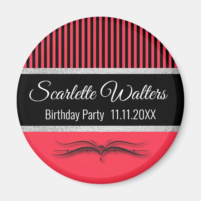 Lotus Scroll & Stripes - Silver Foil Magnet (Front)