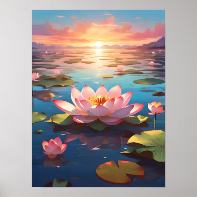 Lotus Serenity at Sunset Poster (Front)
